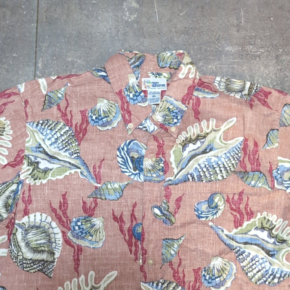 Reyn Spooner Seashell Coral Hawaiian Shirt Men's XL Salmon Short Sleeve Button - Picture 6 of 10